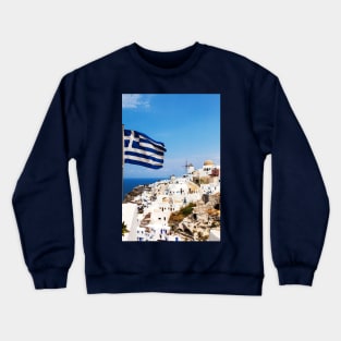 Oia Village Santorini And Greek Flag Crewneck Sweatshirt